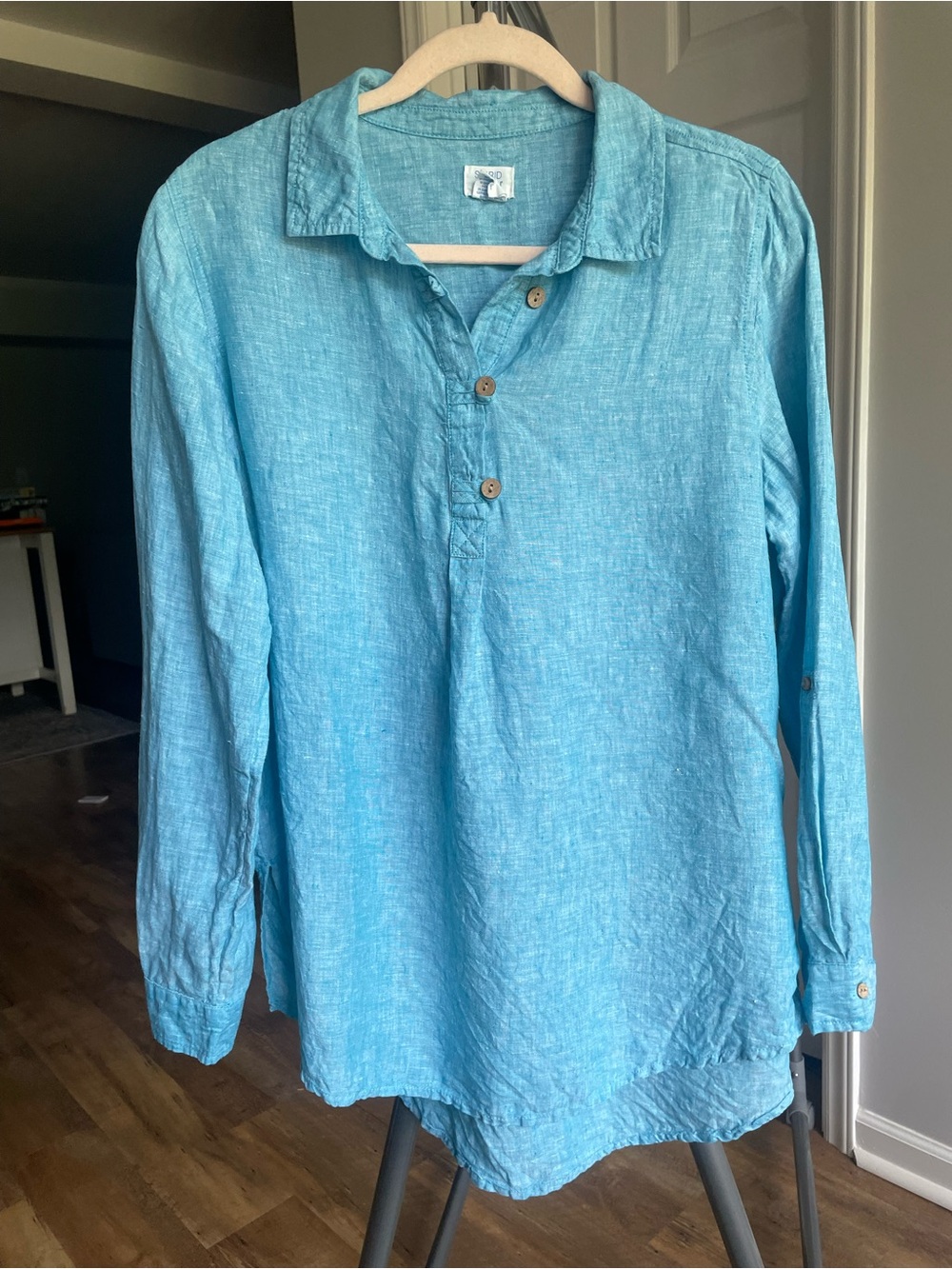 Sigrid Olsen Teal Linen Button Shirt
